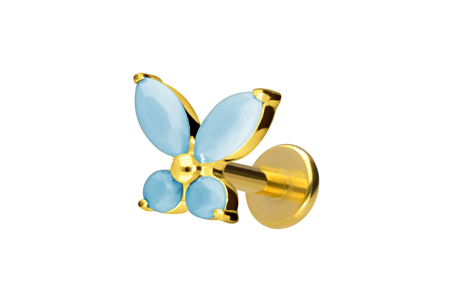 Titan Labret Piercing mit Innengewinde SCHMETTERLING + SYNTHETISCHE TÜRKISE